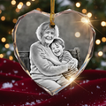 Sarnia3Dcrystals heart-shaped crystal ornament featuring a black and white photo of a grandmother and grandson